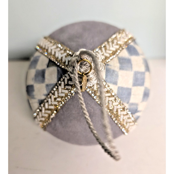 Mackenzie Childs Sterling Check Ornament Gray Velvet Patchwork Onion, Set of 4 - Picture 5 of 8